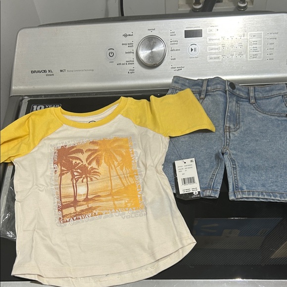 Boys 3T new nwt matching outfit 2 piece set palm tree volcom tropical jean short - Picture 1 of 4
